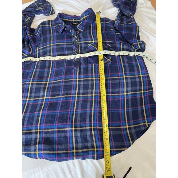 Torrid Navy Plaid Tunic Top statement back with pocket Lagenlook relax Size 3X - Picture 5 of 7